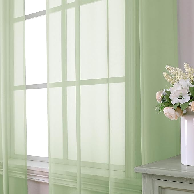 Aiyufeng Light Green Sheer Curtains 84 Inches Long 2 Panels Set for Living Room, Light Filtering Green Window Sheer Drapes for Bedroom, Each 42" W x 84" L
