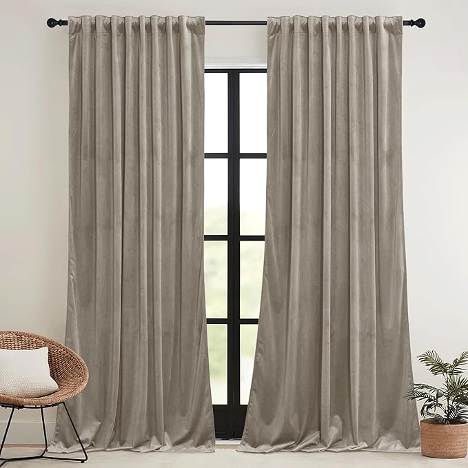 RYB HOME Blush Velvet Curtains 96 inches 2 Panels Set, Thermal Insulated Privacy Protect Decorative Drapes with Hook Tape for Dorm Hotel Room, W 52 x L 96 inches