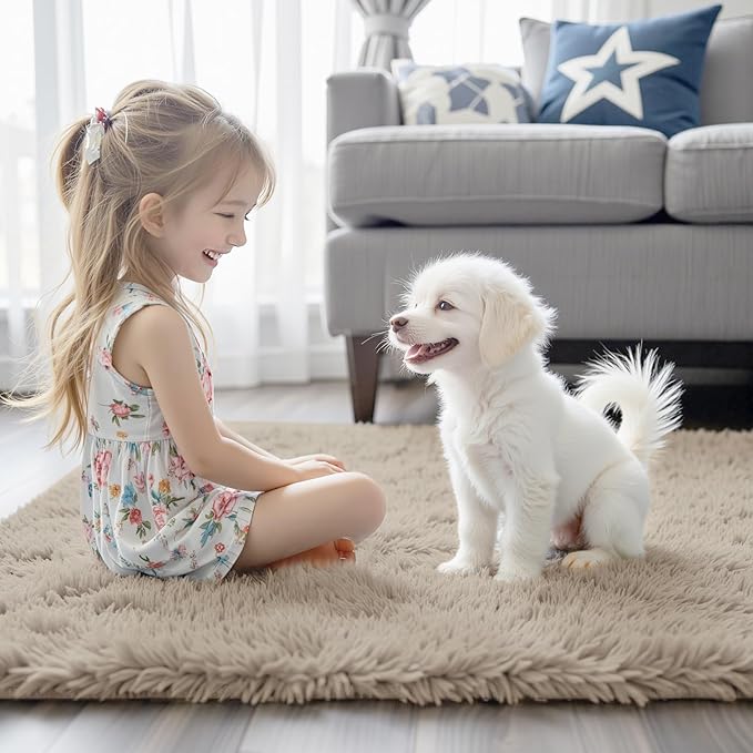 Rugs for Bedroom 4x6, Alfombras para Salas Shag Large Plush Soft Area Rug, Shaggy Carpets for Livingroom, Kids Boys Girls Home Decor Aesthetic(Beige, 4 x 6)