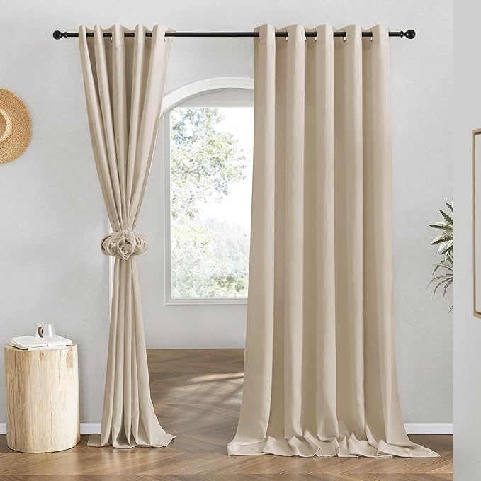 NICETOWN Flax Angora Linen Curtains for Room Divider, Grommet Top Thick Flax Semi Sheer Vertical Drapes Privacy Assured with Light Filtering for Sliding Glass Door, W68 x L84, 2 Pieces