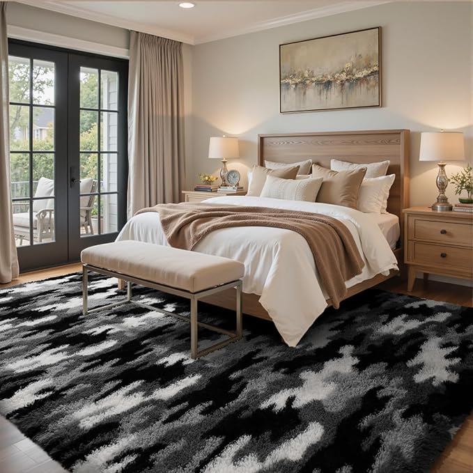 6x9 Ft Large Shag Rugs for Living Room Decor, Tie-Dyed Ultra Soft Fluffy Furry Area Rugs for Bedroom Indoor Floor, Aesthetic Carpet for Kids Home (Grey)