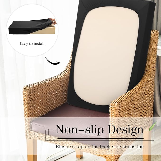 Newwiee Set of 4 Stretch Patio Cushion Covers Sofa Couch Seat Chair Slipcovers Cushion Cover Replacement Furniture Protector for Pets Washable(Black,Back Cover,Solid)