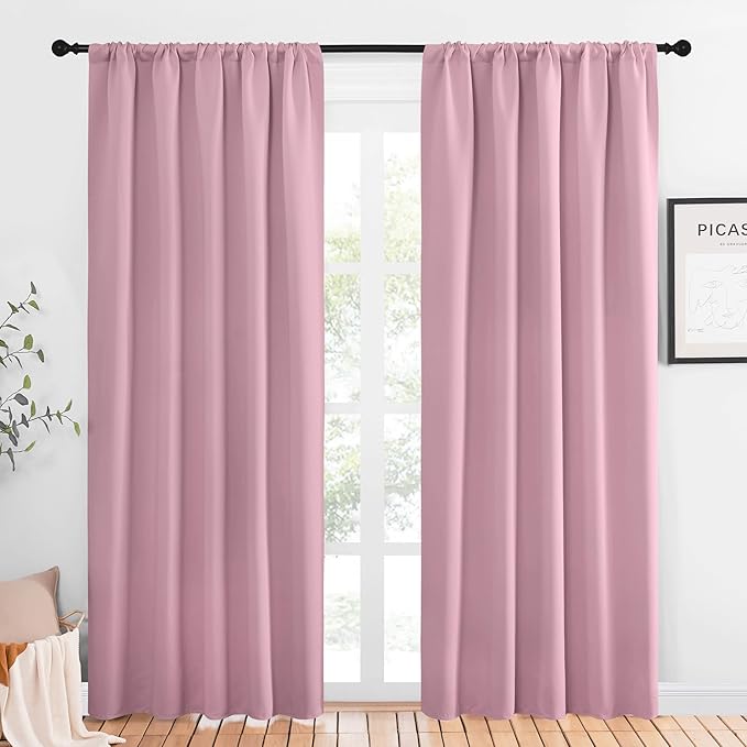 NICETOWN Window Curtains Blackout Drapes, Rouge Pink, 1 Pair, 52 by 84-Inch, Thermal Insulated Solid Rod Pocket Blackout Curtains/Draperies for Living Room