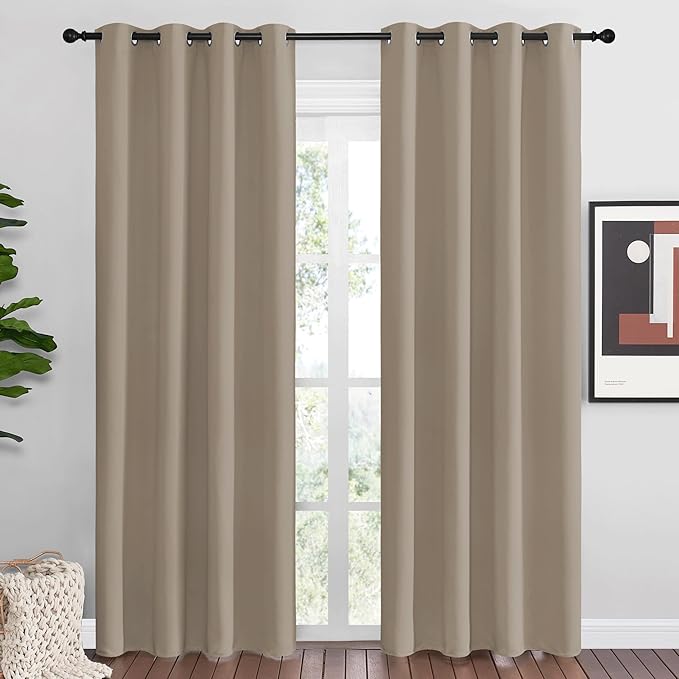 NICETOWN Taupe Blackout Curtains 86" Long, 55" Wide, 2 Pieces for Office, Dining, Guest Room - Sound Reducing, Heat and Cold Block Panels for Modern Decorative