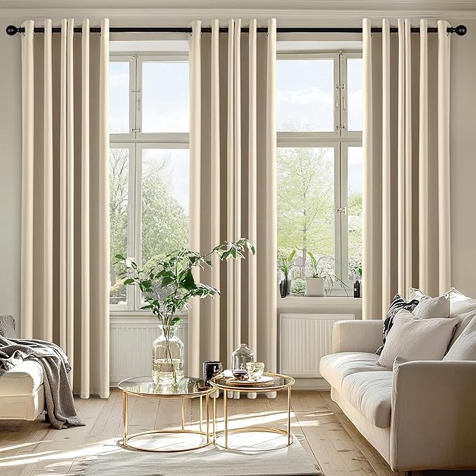 MIULEE Cream Beige Blackout Curtains for Bedroom Living Room 84 Inches Long 2 Panels, Thermal Insulated Room Darkening Drapes Solid Grommet Noise Reduction Light Blocking Window Treatments 50x84 Inch