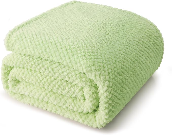 Whale Flotilla Twin Size Fuzzy Fleece Blanket for Bed, 60x80 Inch Fluffy Warm Soft Jacquard Blankets for All Season, Lightweight and Cozy, Sage Green