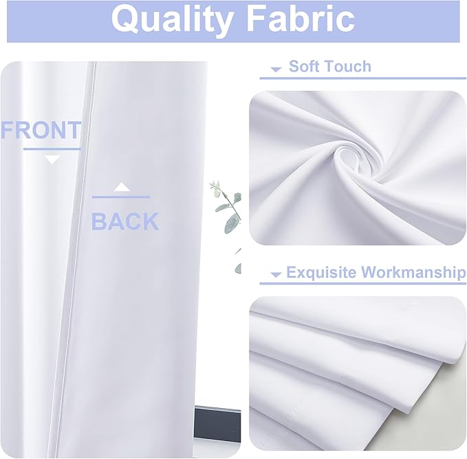 Simplebrand Ava Pure White Curtains for Bedroom 54 Inches Long 2 Panels Set, Light Filtering Window Treatment, Short Curtain Drapes, Soft Touching Casual Rod Pocket Privacy Curtains, W40 x L54 Inch