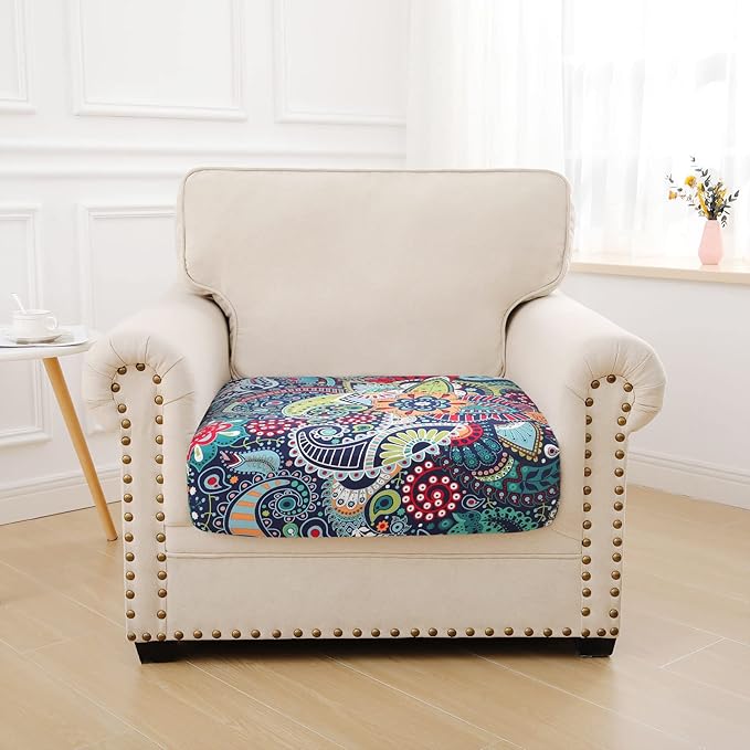 hyha Printed Couch Cushion Covers, Floral Sofa Covers Washable for Cushion Couch, Stretch Pattern Outdoor Cushion Covers for Patio Furniture with Elastic Bottom(Small, Paisley)