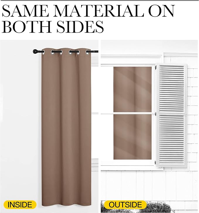 NICETOWN Short Window Curtains and Drapes, Set of 2, 42 by 78 Inch, Cappuccino, Thermal Insulated Solid Grommet Blackout Curtains/Drapes for Bedroom Samll Window