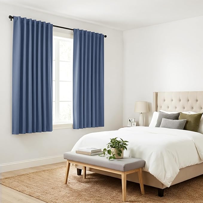 Pony Dance Blackout Curtain Panels for Kitchen, Cafe Curtains for Bathroom, Room Darkening Blackout Draperies Window Treatment Tiers (2 Panels, Blue Haze, 34x45 Inch)