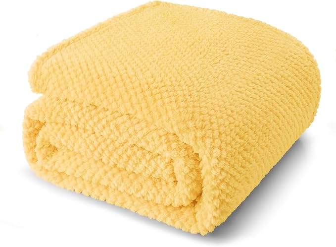 Whale Flotilla Extra Large Fuzzy Fleece Throw Blanket for Couch, 50x70 Inch Fluffy Warm Soft Jacquard Blankets for All Season, Lightweight and Cozy, Yellow