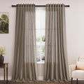 Dark Taupe Linen Curtains 96 Inches Long for Living Room Rod Back Tab Vintage Rustic Farmhouse Light Filtering Curtain Burlap Textured Linen Drapes 96 Inch Length for Dinning Room Bedroom 52x96 8FT