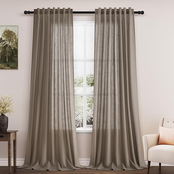 Extra Long Curtains 2 Panels 102 Inches Long for Living Room Dark Taupe Back Tab Rod Pocket Light Filtering Semi Sheer Drapes Cotton Linen Textured Window Curtain 102 Inch Length for Bedroom 9 FT
