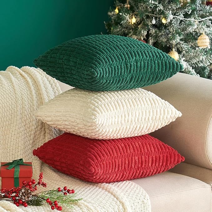 MIULEE Pack of 2 Corduroy Decorative Throw Pillow Covers 18x18 Inch Soft Boho Striped Pillow Covers Modern Farmhouse Home Decor for Sofa Living Room Couch Bed Cream White