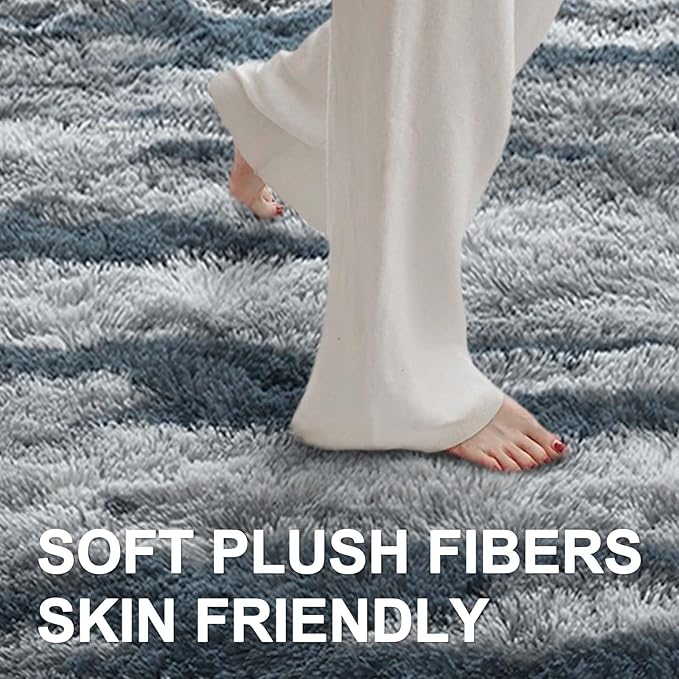 8x10 Ft Extra Large Shag Rugs for Living Room, Tie Dyed Ultra Soft Fluffy Furry Area Rugs for Bedroom Indoor Floor, Aesthetic Carpet for Kids Home Decor (Blue)