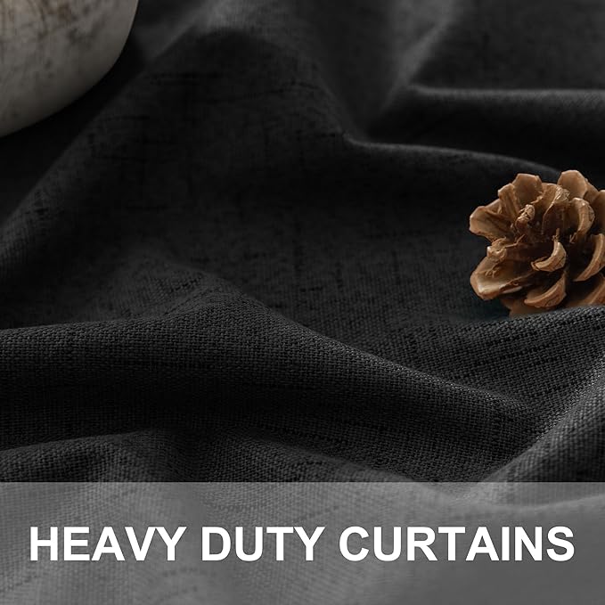 Long Black Curtains for Living Room Modern Farmhouse Linen Black Out Drapes for Bedroom Floor Length 102 Inch Curtain Panels Burg for 103 Inch Window Sound Deadening Thermal Patio Door 2 Panels 52x102