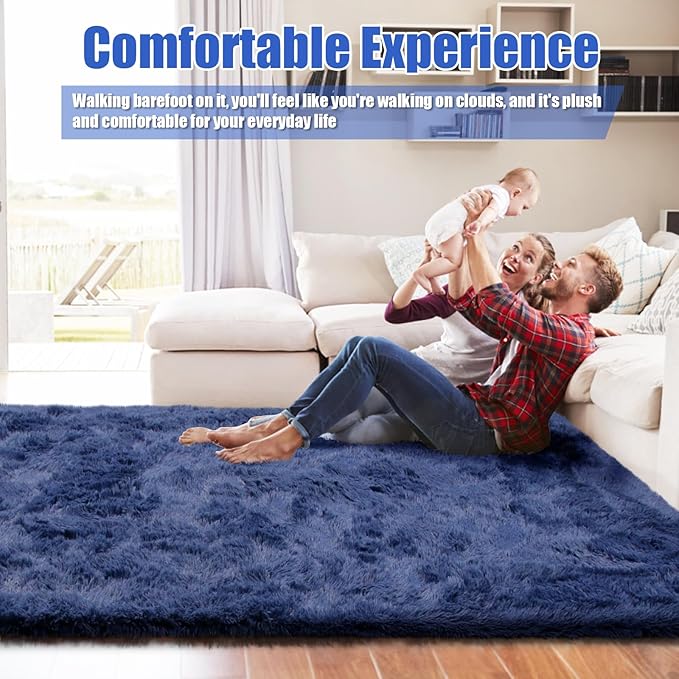 Shag Area Rug for Bedroom 4x6,Blue Fluffy Area Rugs for Living Room,Soft Fuzzy Rug Non-Shedding Indoor Plush Carpet for Kids Bedroom Nursery Dorm Home Decor