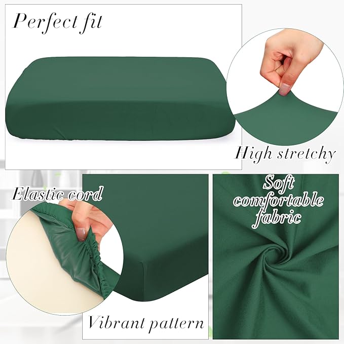 Newwiee Set of 4 Stretch Patio Cushion Covers Sofa Couch Seat Chair Slipcovers Cushion Cover Replacement Furniture Protector for Pets Washable(Pine Green,Seat Cover,Solid)