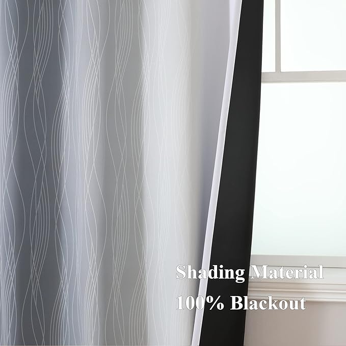 Estelar Textiler Grey and Greyish White Gradient Blackout Curtains 102 Inches Long for Bedroom, Thermal Insulated Full Room Darkening Ombre Gray Grommet Drapes for Living Room, 52Wx102L, 2 Panels