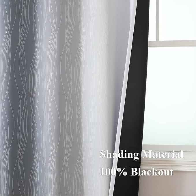 Estelar Textiler Grey and Greyish White Blackout Curtains & Drapes for Bedroom,Thermal Insulated Ombre Blackout Drapes,Full Room Darkening Energy Saving Gray Curtains for Living Room,52Wx84L,2 Panels