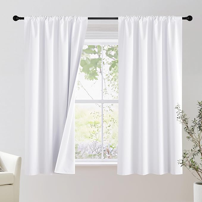 NICETOWN Bedroom 100% Blackout Curtains, 2 Panels, 42 by 63, Snow White, Window Treatment Rod Pocket Curtains/Drapes for Bedroom