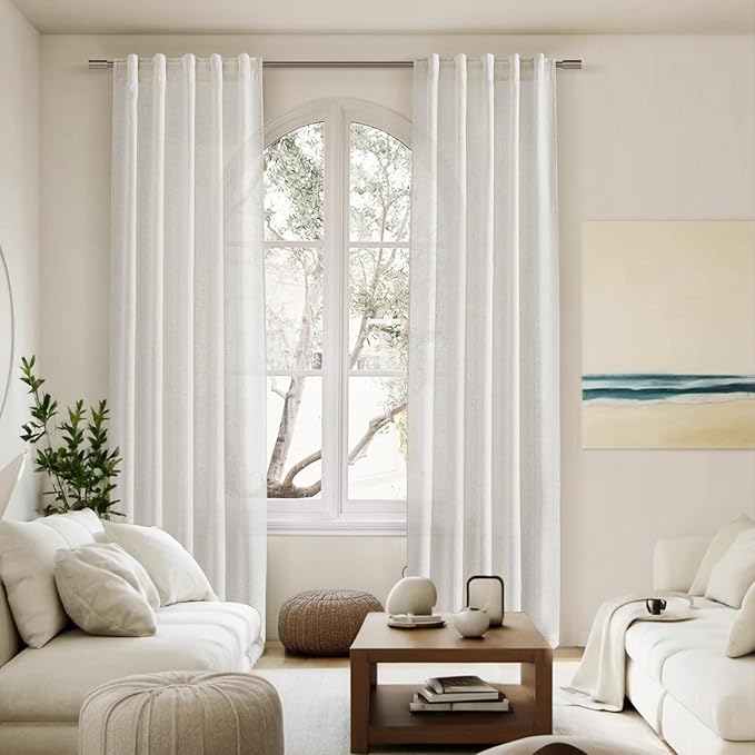 Cream Semi Sheer Curtains 96 Inches Long Back Tab Pocket Ivory Linen Living Room Curtain 2 Panel Sets Light Filtering Luxury Drapes Boho Farmhouse Room Curtains for Bedroom Aesthetic 8Ft 40x96