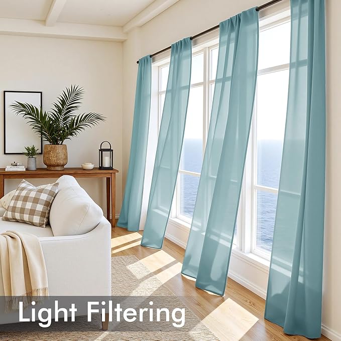 MIULEE Dusty Blue Sheer Curtains 72 Inches Long, 4 Panels Set, Light Filtering Rod Pocket Voile Drapes for Living Room and Bedroom, Airy Soft Fabric Window Treatments, 42 x 72 Inches
