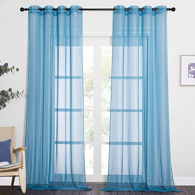 NICETOWN Living Room Sheer Curtains 96 inch Length, Grommet Airy Voile Sheer Curtains and Drapes Casual Light Filtering Window Treatments for Bedroom, Turquoise, 2 Panels=108 inch Wide