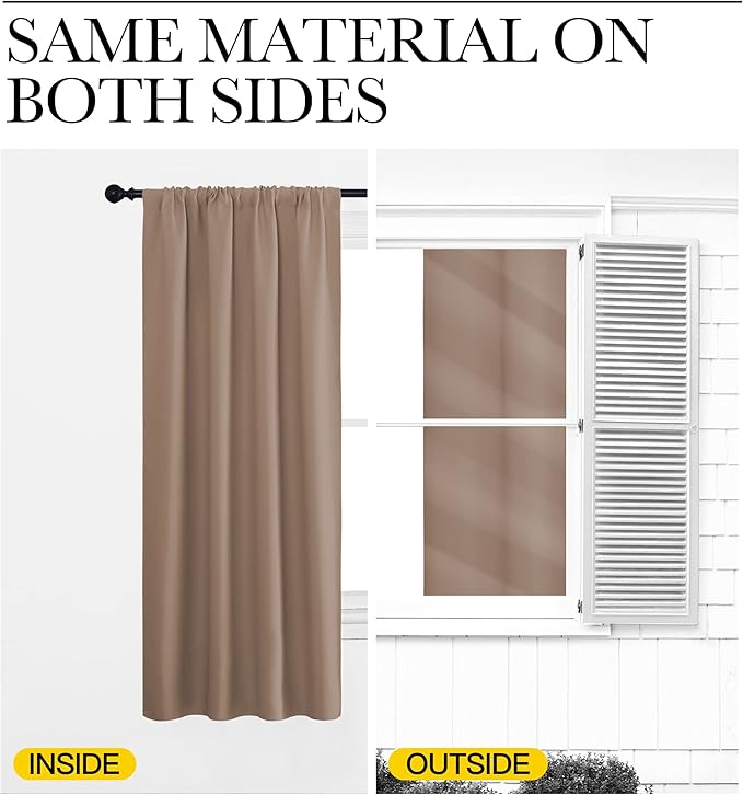 NICETOWN Room Darkening Curtains for Bedroom, Cappuccino, Set of 2 Panels, 62 x 84 Inch, Triple Weave Home Decoration Thermal Insulated Solid Drapes for Patio Door