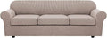 4 Piece Stretch Sofa Covers for 3 Cushion Couch Covers Furniture Slipcovers (1 Base Cover Plus 3 Seat Cushion Covers) Thicker Jacquard Fabric Cover (XL Sofa, Khaki Sand)