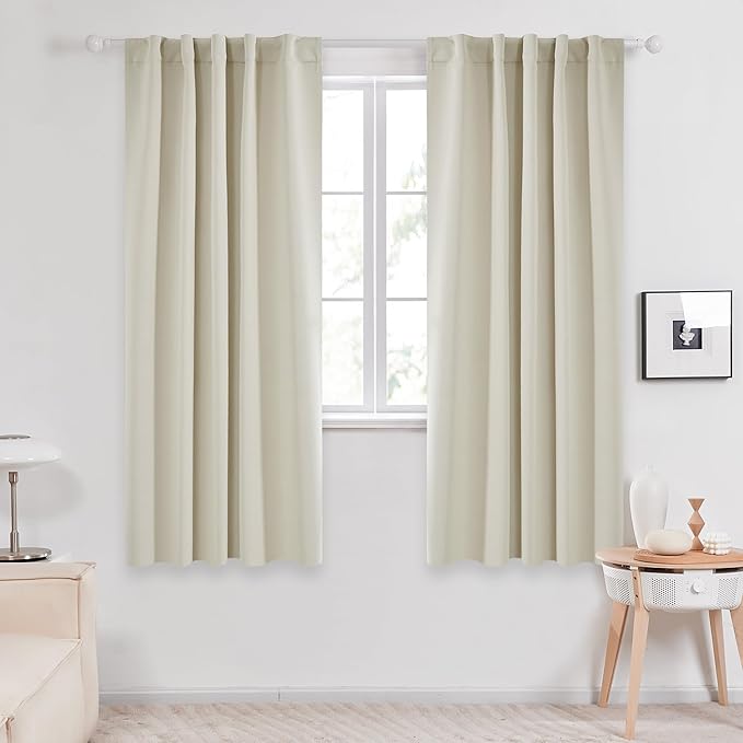 Deconovo Blackout Curtains, Thermal Insulated, W42 x L63 2 Panels, Back Tab, Machine Washable, Room-Darkening Drapes for Bedroom/Living Room Light Beige