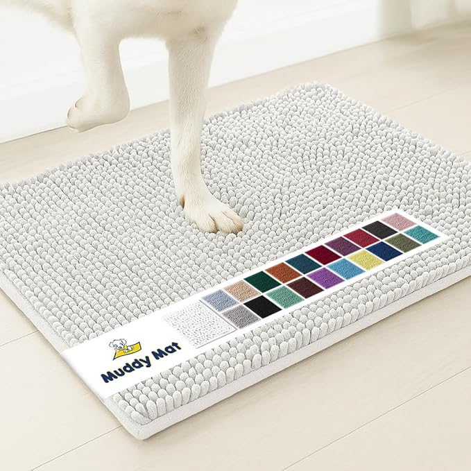 Muddy Mat® | Super Absorbent Door Mat Indoor, Microfiber Quick Dry Chenille Entryway Rug, Non-Slip Front Door Mat, Indoor Mats for Entryway, Machine Washable Pet Rug, White 48"x60"