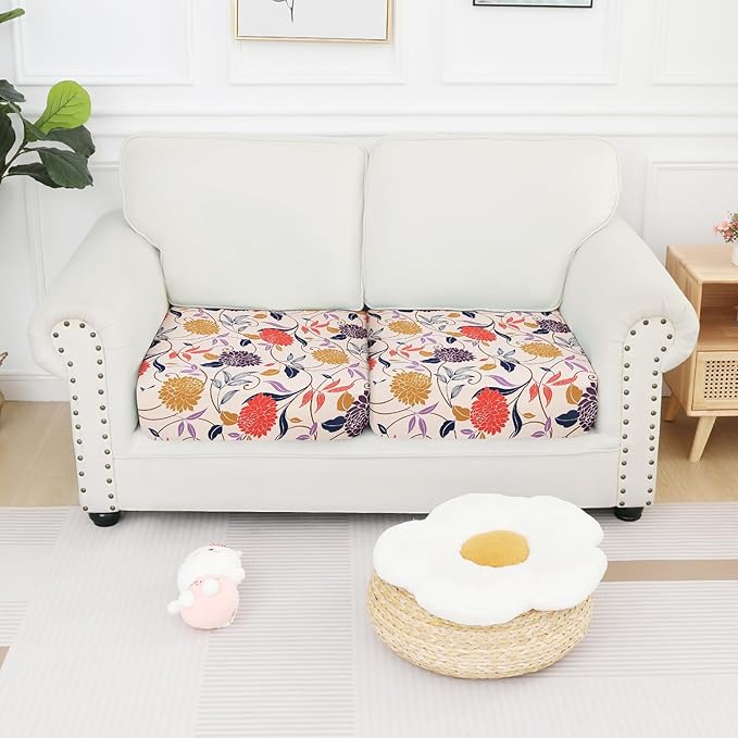 Smiry Printed Couch Cushion Covers, Stretch Soft Couch Covers for Sofa, Washable Non-Slip Sofa Slipcover Furniture Protector for Indoor and Outdoor (2 Pack, Orange)