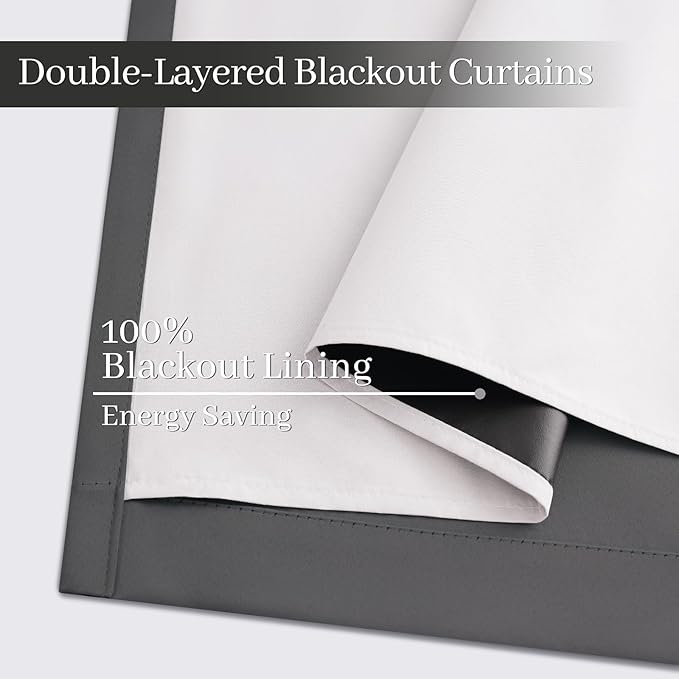 Yakamok Room Darkening 100% Blackout Curtains Grommet Window Treatments with 2 Thick Layers-Charcoal Grey Thermal Insulated Drapes Set of 2 Panels for Bedroom Living Room 52 Inches by 96 Inches Length