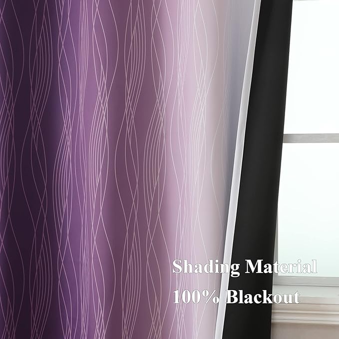 Estelar Textiler Purple and Greyish White Blackout Curtains & Drapes for Bedroom, Thermal Insulated Ombre Blackout Drapes, Room Darkening Energy Saving Curtains for Living Room, 42Wx63L, 2 Panels