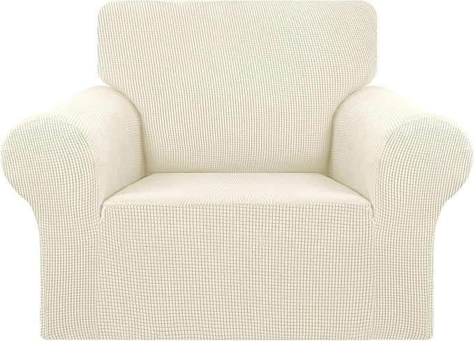 KEKUOU Stretch Single Sofa Slipcover 1 Piece Couch Sofa Cover (31"-55") Furniture Protector 1 Seater Sofa with Elastic Bottom for Kids,Pet.Jacquard Small Checked Pattern Fabric(Small,Beige)