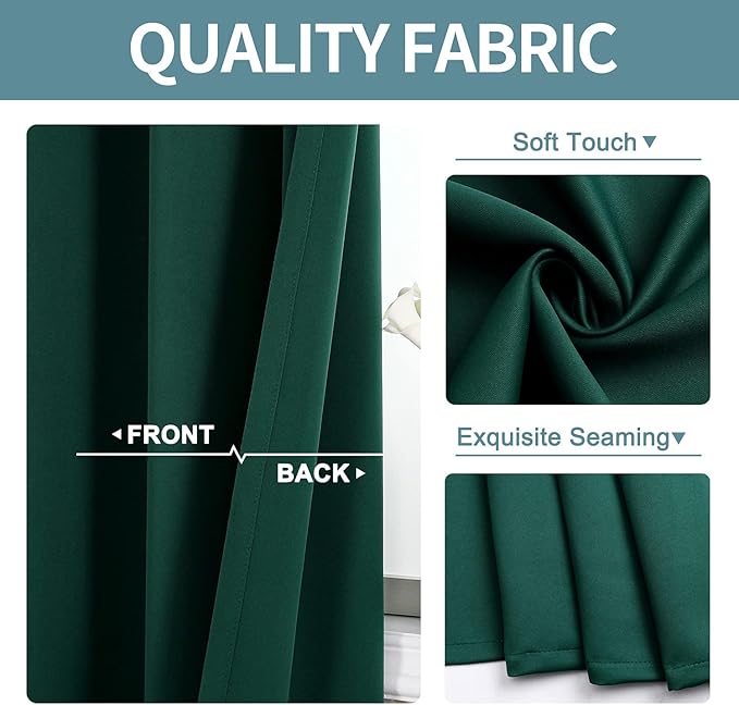 ChrisDowa Grommet Blackout Curtains for Bedroom and Living Room - 2 Panels Set Thermal Insulated Room Darkening Curtains (Forest Green, 52W x 72L)