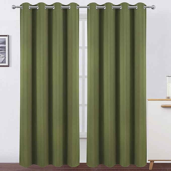 LEMOMO Olive Green Blackout Curtains/52 x 84 Inch Long/Set of 2 Curtain Panels/Thermal Insulated Room Darkening Curtains for Bedroom