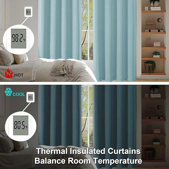 Simplebrand Aqua Blackout Curtains for Bedroom 96 Inches Long 2 Panels, Solid Thermal Insulated, Energy Saving Living Room Window Treatment Curtains Blackout Drapes, W50 x L96 Inch, Aqua