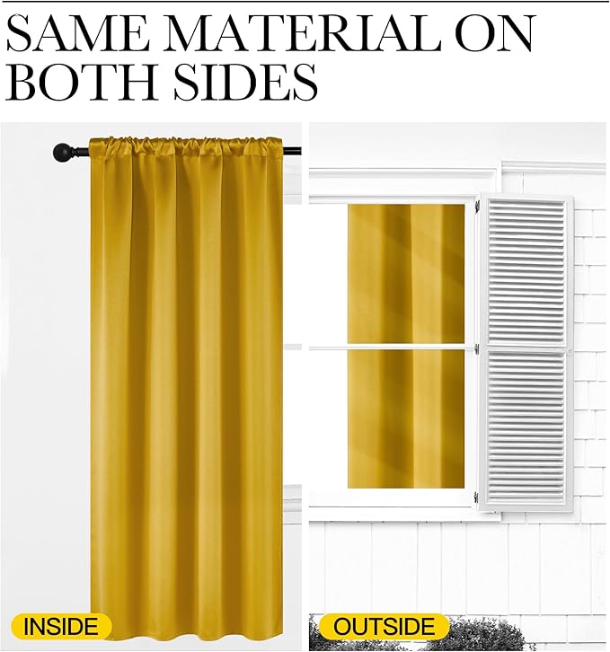NICETOWN Gold Blackout Cafe Faux Silk Curtains for Small Windows, 42" Wide by 63" Long, 2 Panels, Rod Pocket Privacy Blackout Satin Drapes for Home Decoration