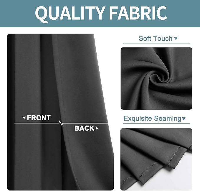 ChrisDowa Small Window Curtains for Kitchen and Bedroom - Grommet Short Thermal Insulated Room Darkening Curtains (2 Panels, Dark Grey, 42 x 36 Inch)