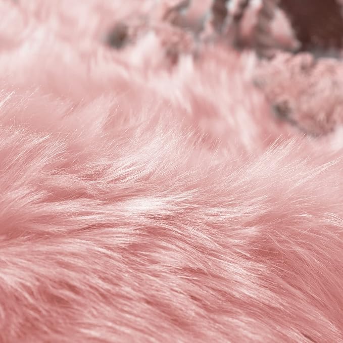 Goolela Pink Round Rug 5ft Circle Fluffy Fuzzy Fur Carpet for Girls Bedroom Living Room Faux Sheepskin Soft Plush Washable