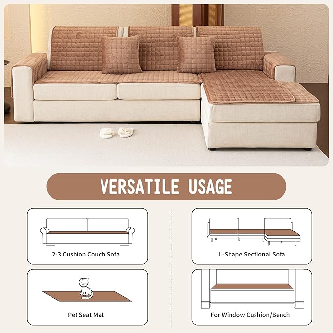 Velvet Couch Covers for Dogs, Dog Sectional Couch Covers, Pet Couchs Cover for Large Sectional, Couchs Protector for Dogs, Sectional Sofa Cover for Pet Washable(1PC,Dark Brown,27.6"×94.4")