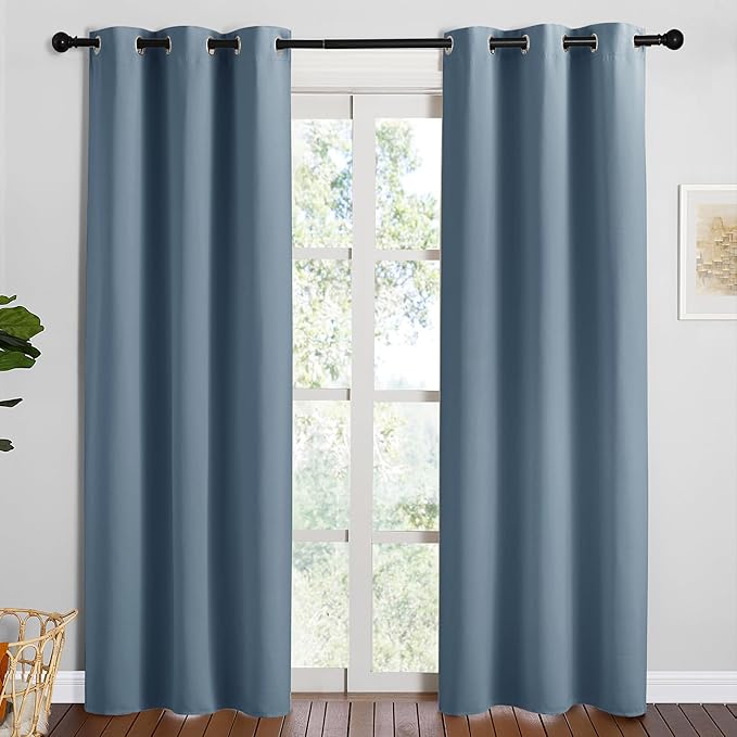 NICETOWN Smoky Blue Blackout Curtains 84 inches Length for Living Room, 2 Panels, 42" Wide, Thermal Insulated Long Drapes for Large Window
