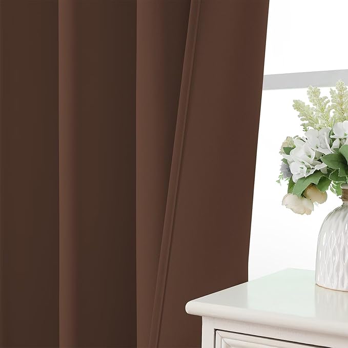 CUCRAF Brown Blackout Curtains 84 inch Length 2 Panels Set, Rod Pocket Room Darkening Drapes for Bedroom Living Room, Insulated Thermal Light Blocking Window Curtain (W52 x L84 Inch)