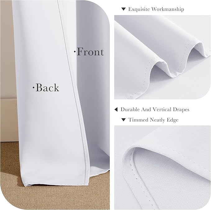 PONY DANCE 50% Blackout Window Curtain Panels - 42 W x 72 L Pure White Light Filtering Bedroom Drapes Blinds Back Tab & Rod Pocket Window Treatments Energy Saving for Living Room, 2 Pieces
