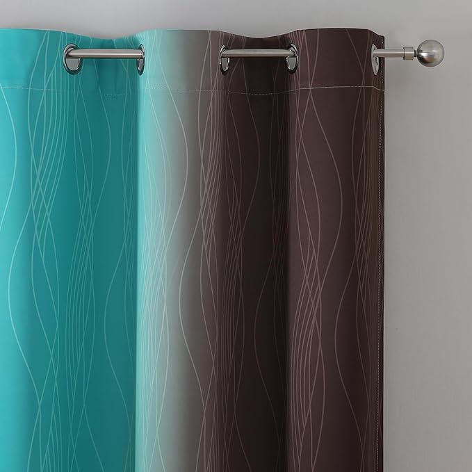 Estelar Textiler Brown and Teal Ombre Blackout Curtains 72 Inches Length for Bedroom, Thermal Insulated Light Blocking Grommet Gradient Blackout Drapes for Living Room, 42Wx72L, 2 Panels