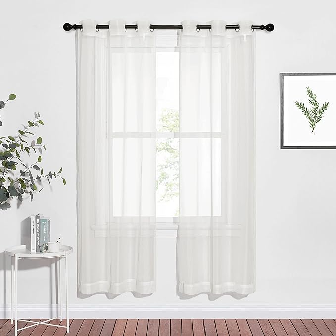 NICETOWN Sheer Curtains for Bedroom Windows, Grommet Casual Soft Voile Sheer Panels with Light Filter Window Treatments for Nursery/Bedroom, Beige, Set of 2, W37 x L72