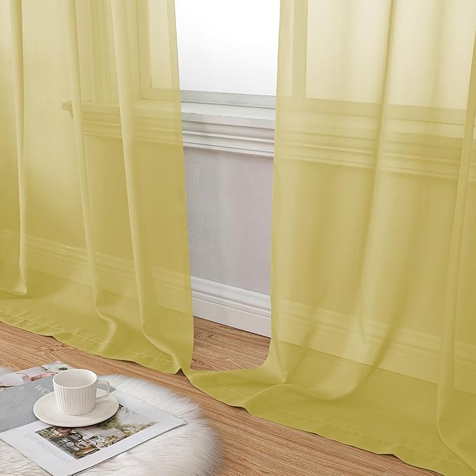 Aiyufeng Yellow Sheer Curtains 45 Inch Length 2 Panels Set, Light Filtering Yellow Window Curtain Drapes Treatment for Kitchen, Bedroom,Children Room, Dual Rod Pocket, 2 Pack of 42 x 45"