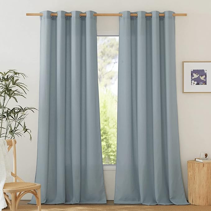 NICETOWN Rustic Linen 132 inch Long Curtains for Living Room, Grommet Privacy Added Thick Linen Weave with Light Filter Window Curtains & Drapes for Bedroom, Stone Blue, W55 x L132, 2 Panels